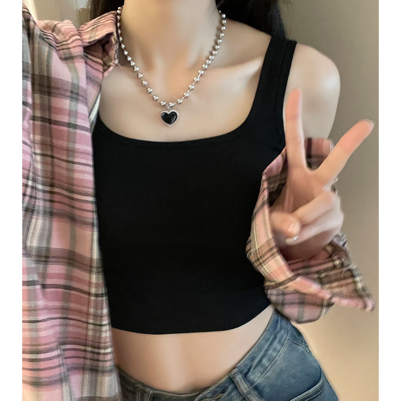 白色吊带背心内搭女夏季带胸垫美背内衣短款纯棉一体打底外穿上衣