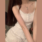 内搭打0316z 带胸垫纯欲辣妹修身 新款 白色蕾丝针织吊带背心女夏季