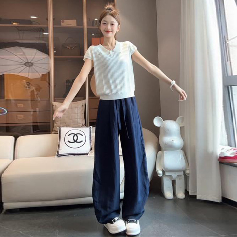 天丝亚麻裤子女夏季高腰垂感宽松休闲白色防晒弯刀凉凉棉麻宽裤