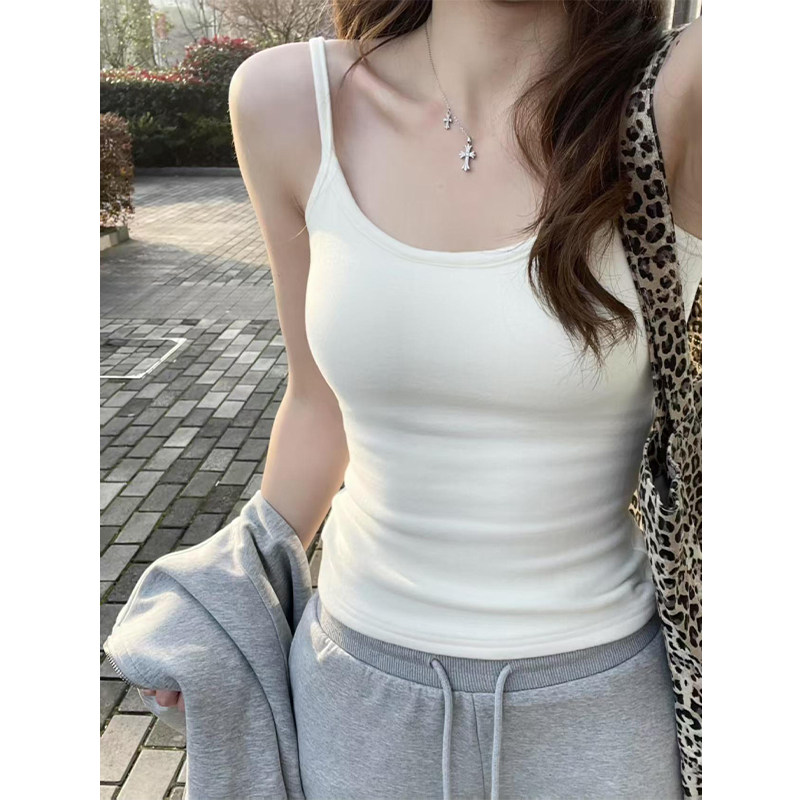 绝美小吊带白色背心女夏外穿美抱婴袋胸垫修身纯色内搭打底无袖上