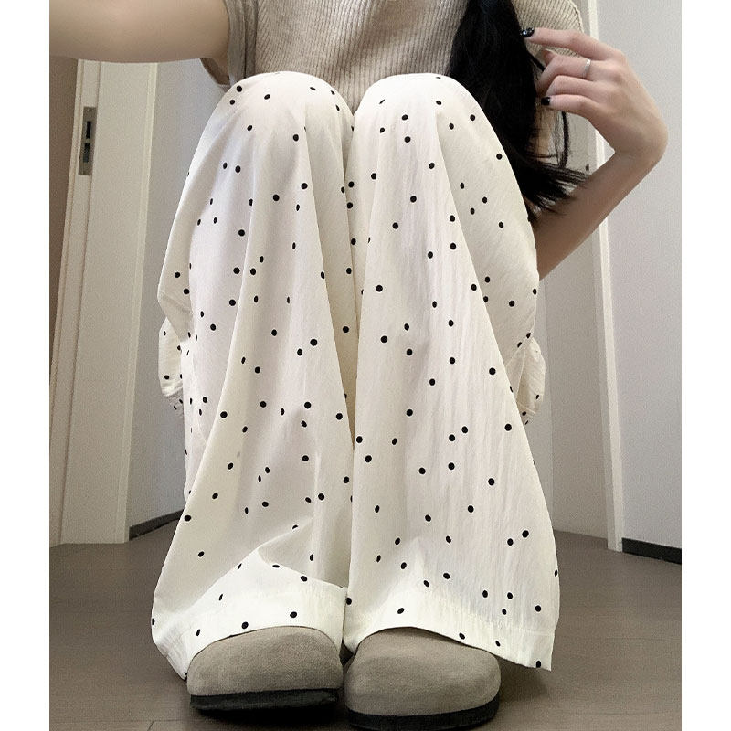 白色波点阔腿裤女夏季薄款2026新款休闲 bf慵懒风小个子冰丝山本,女装/女士精品,休闲裤,淘宝优惠券,粉丝福利购,淘宝优惠卷
