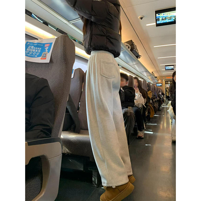 2025运动裤羊羔绒灰色通勤风高腰