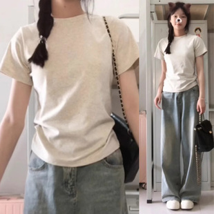 正肩T恤女短袖基础内搭打底衫2026年夏季白色紧身辣妹半袖上衣潮