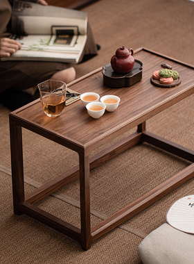 黑胡桃实木小茶几 方形茶室阳台飘窗小茶台 木质茶桌茶室家用小桌