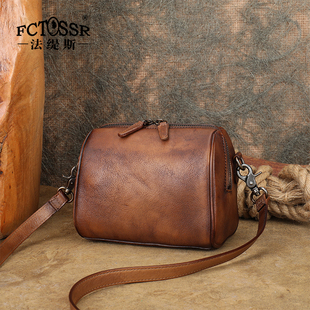 法缇斯通勤小众手提小方包复古真皮软皮盒子包头层牛皮单肩斜挎包