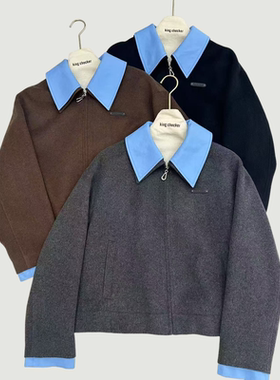 早秋灰色POLO领假两件长袖卫衣女宽松套头上衣CH467A58602