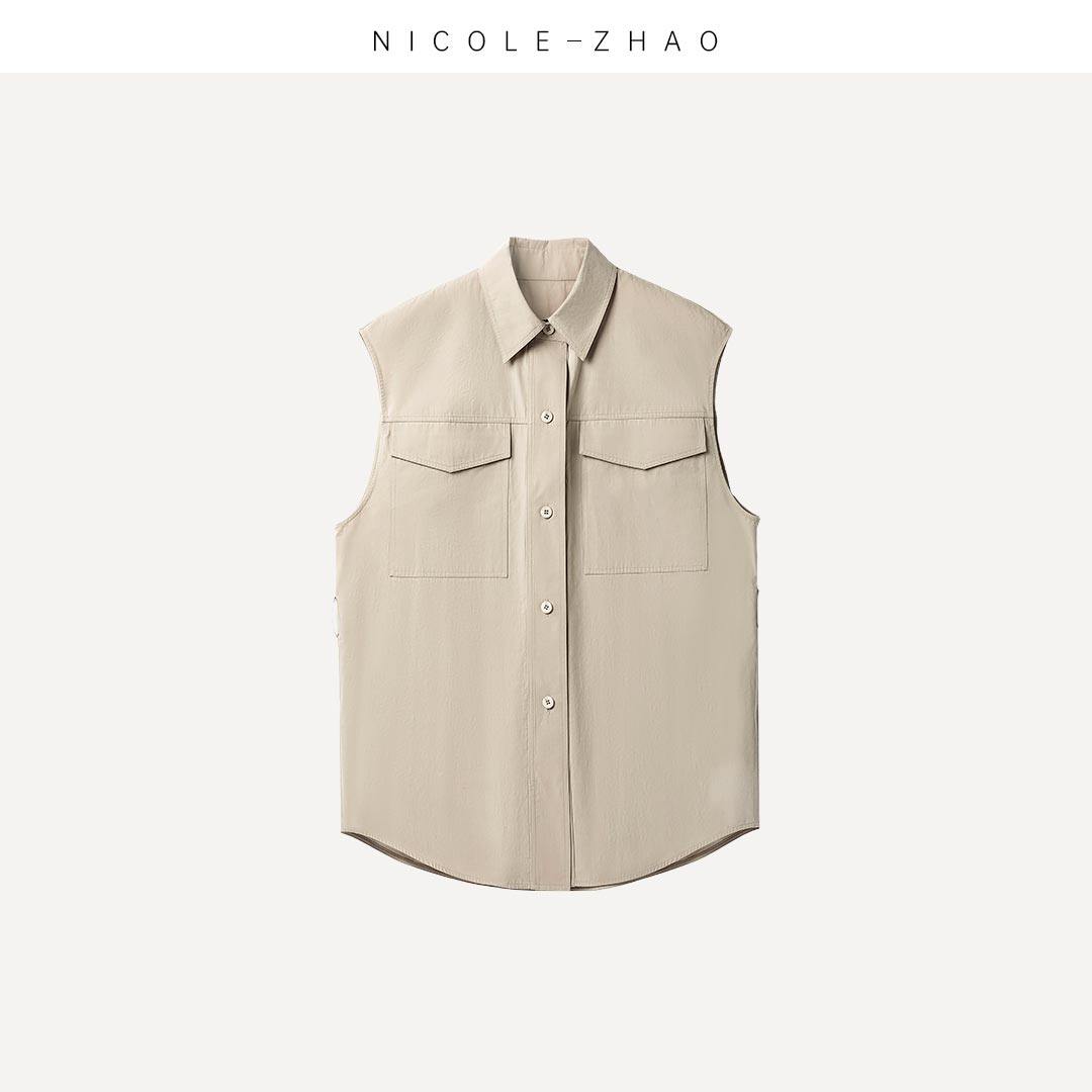 zhao】夏季新款进口时尚工装百搭显瘦马甲衬衫3mb507