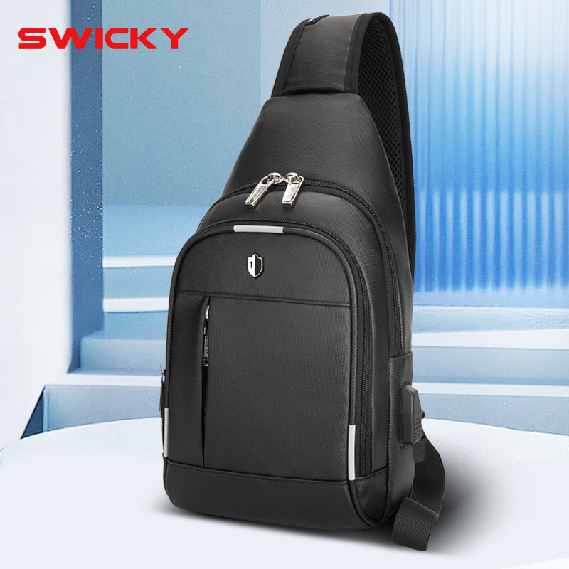 swicky新款男士单肩包潮流时尚斜挎包包休闲皮膜胸包背包厂家