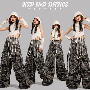 女童韩舞模特走秀套装 街舞儿童潮服嘻哈hiphop炸街潮装 潮酷迷彩裤