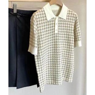 我是摩羯 鎏金千鸟格 双面圆筒提花超细羊毛金银线Polo短袖针织衫