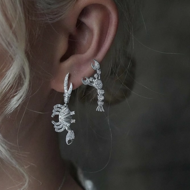 拒绝无聊纯银针满钻龙虾螃蟹不对称耳钉重工机械感高冷吸睛耳环女,饰品/流行首饰/时尚饰品新,耳环,淘宝优惠券,粉丝福利购,淘宝优惠卷