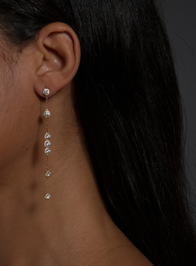 SHAW小众设计S925银璀璨爆闪圆钻长耳环简约耳饰高级感原创精致女