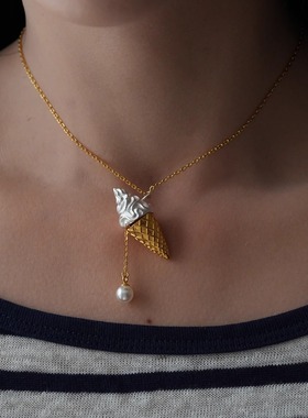 项链S925银宝盒冰激凌复古珍珠