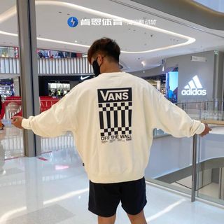 VANS范斯棋盘格男女情侣套头卫衣复古宽松燕麦色美式VN00090V3KS