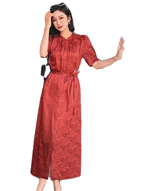 韩版显瘦连衣裙2024年新款夏季品牌高端气质女装高级感短袖长裙子