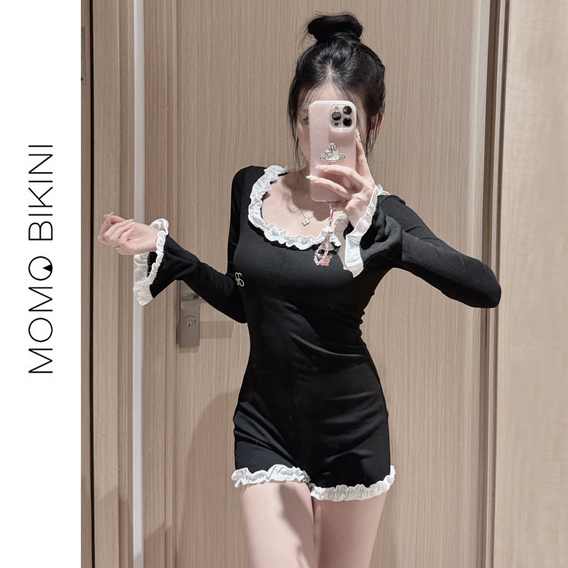 长袖小胸遮肚显瘦保守连体泳衣女