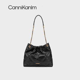 CanniKanlm真皮托特包女2025新款 高级感大容量菱格链条单肩斜挎包