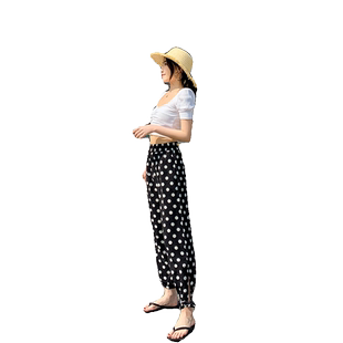 冰丝裤子女夏薄款2026大码胖mm圆点碎花仙女凉凉束脚防蚊灯笼裤