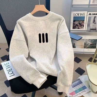 【银狐绒】重磅美式oversize港风圆领印花卫衣男款加绒情侣上衣服