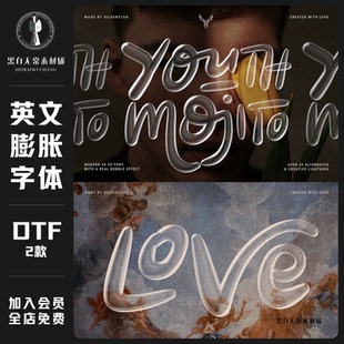 潮流酸性艺术时尚优雅透明气泡海报设计装饰膨胀英文字体安装素材