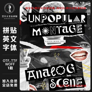 现代复古拼贴风品牌杂志logo徽标设计装饰英文字体安装包设计素材