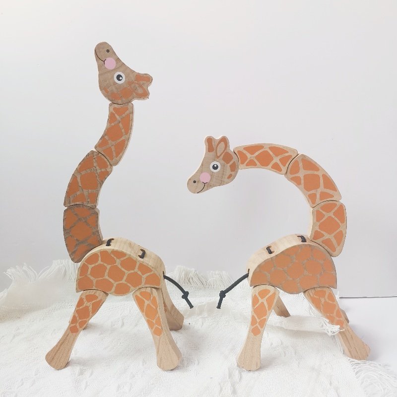 木制百变扭扭玩具长颈鹿绕珠串珠配对玩具宝宝锻炼手指灵活协调1+