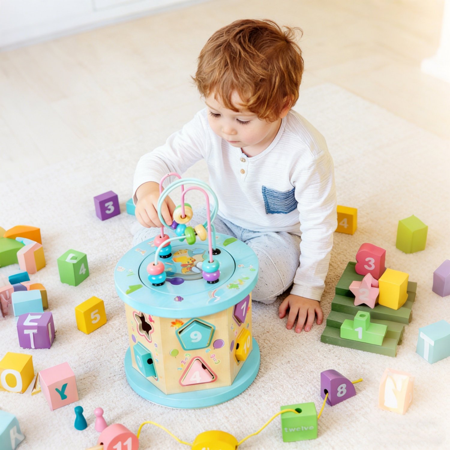 儿童木制多面体早教益智游戏盒