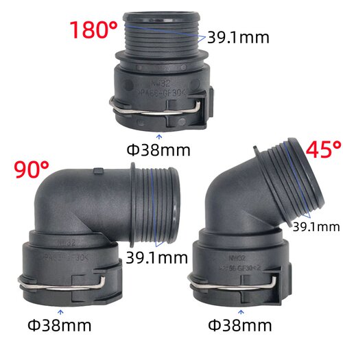 NW32弯头冷却水管接头内径约38mm 塑料黑色暖风管接头接管39mm