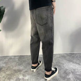 高品质烟灰黑色日系潮流宽松锥形老爹裤 2025新款 男渐变撞色牛仔裤