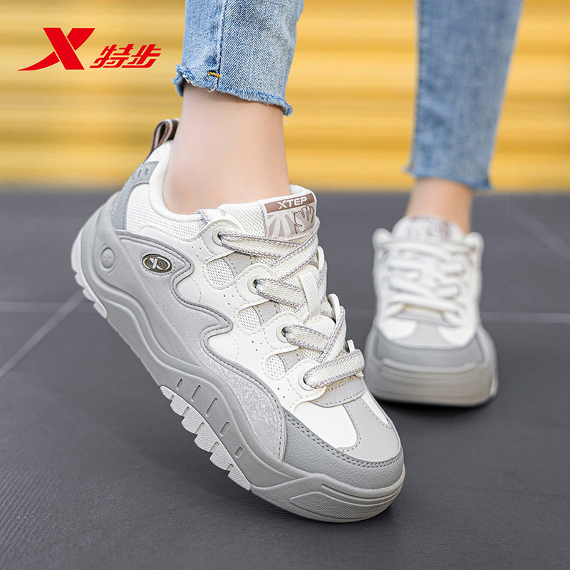 特步女鞋板鞋冬季皮面防水休闲鞋子华夫鞋初中生厚底低帮运动鞋女,运动鞋new,板鞋,淘宝优惠券,粉丝福利购,淘宝优惠卷