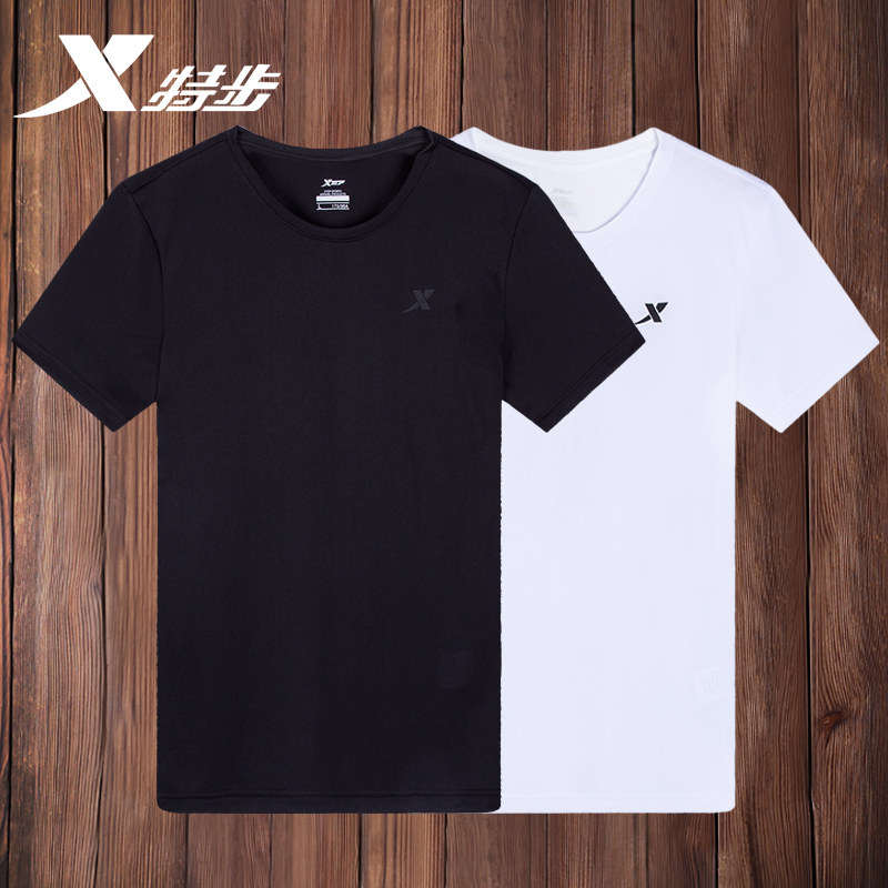 特步短袖t恤男夏季宽松速干透气半袖体恤男士休闲跑步运动服男装