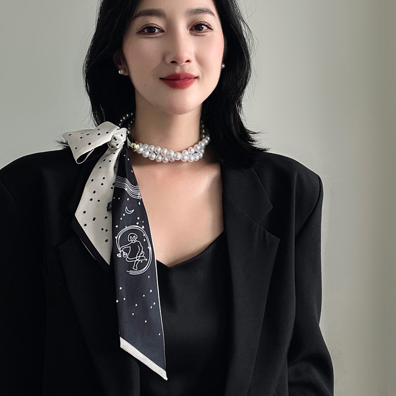 法式复古春夏珍珠项链丝巾女