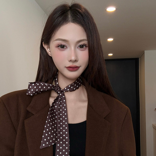 波点长条丝巾女高级感系脖发带搭配衬衫 领巾飘带氛围感百搭小围巾