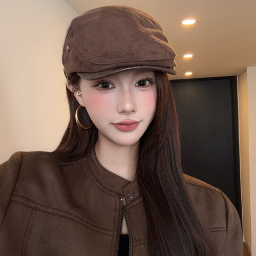 秋冬复古麂皮绒前进帽女显脸小