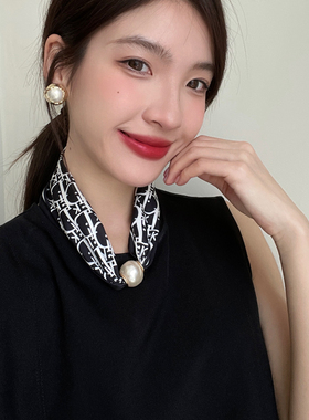 珍珠项链磁扣懒人丝巾女新款百搭锁骨链颈饰领巾脖子颈带搭配衬衫