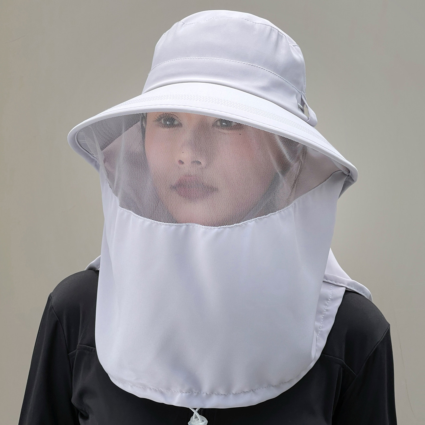 遮阳防晒帽女夏天骑车防蚊虫遮脸护颈一体全方位大檐渔夫帽透气