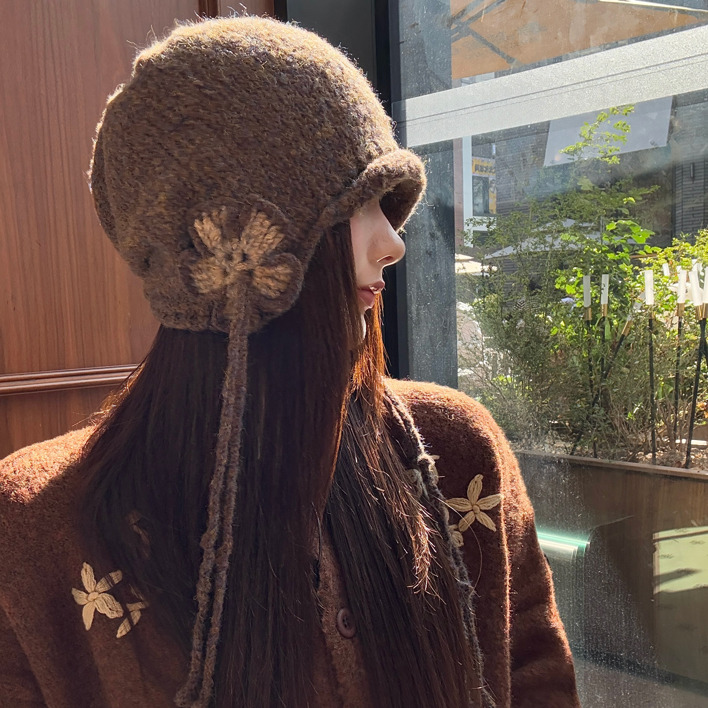 复古手工钩花流苏包头帽子女秋冬季防风保暖时尚护耳帽针织堆堆帽