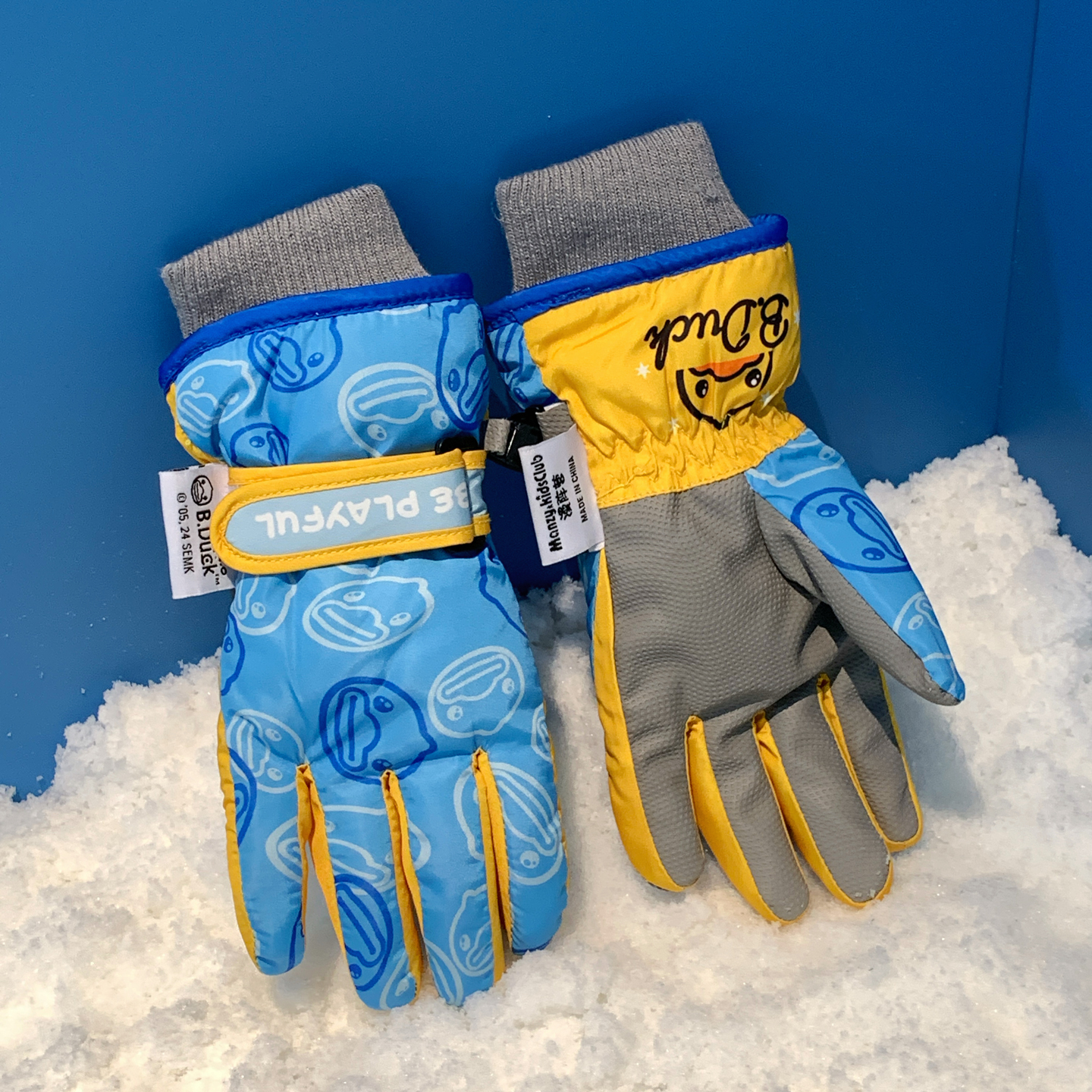 儿童冬季全指小黄鸭滑雪手套户外