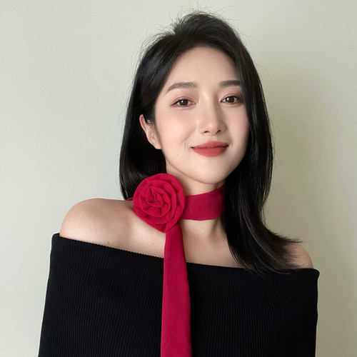 雪林鹿夏季丝巾女玫瑰领花领巾