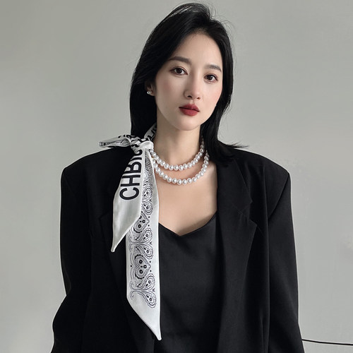 春夏珍珠项链丝巾女锁骨链