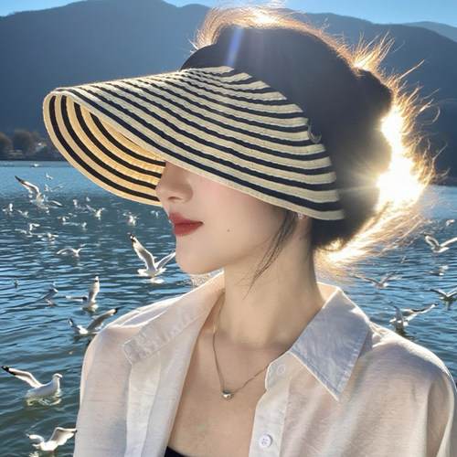 条纹发箍空顶帽女夏季防紫外线