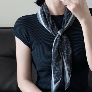 字母菱形小丝巾纱巾女士春夏新款法式复古千鸟格小围巾时尚包头巾