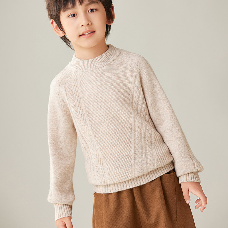 秋冬新款儿童羊绒衫大小童条纹拼毛衣/针织衫