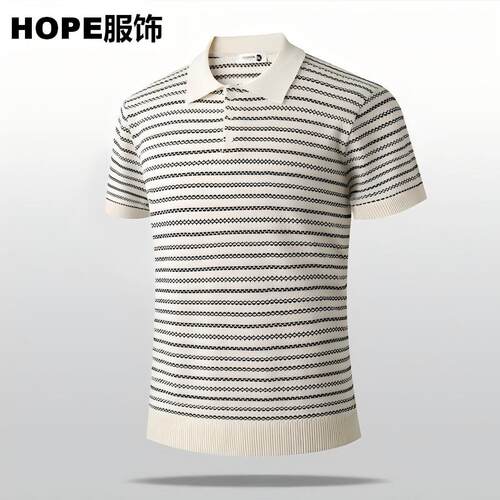 2026新款冰丝POLO衫凉感针织polo衫男士感条纹短袖夏季时尚休闲衬