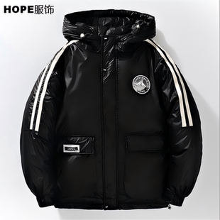 羽绒服男款冬季宽松短款冬装加厚保暖潮牌帅气冬天连帽白鸭绒
