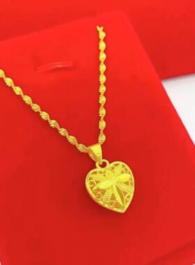 铜镀金爱心玫瑰项链2025年锁骨链简约沙金链四叶桃心吊坠饰品批发