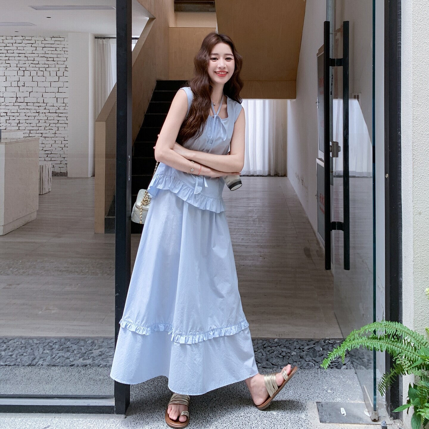 女装新品2026年夏季套头纯色法式感长裙时尚气质衬衫
