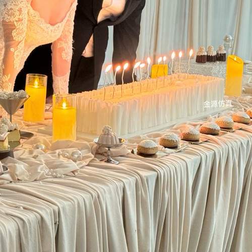 长条tablecake百褶围边仿真蛋糕模型婚礼氛围感拍照假蛋糕道具