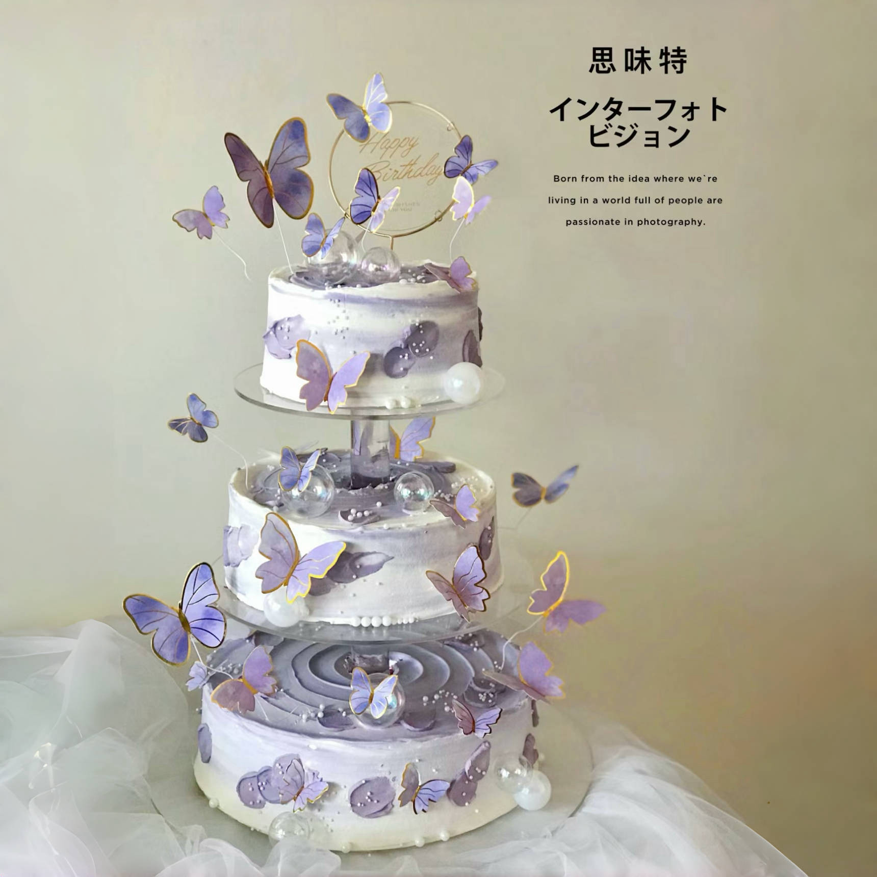 新款仿真2026蝴蝶女神多层生日蛋糕模型样品创意橱窗展示可定制