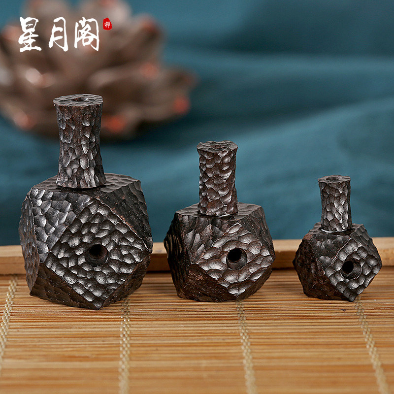 黑檀个性木质三通佛头套装手工配珠唐八棱星月金刚菩提配饰